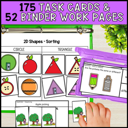 september special education basic concepts ela math worksheets task cards and binder work pages