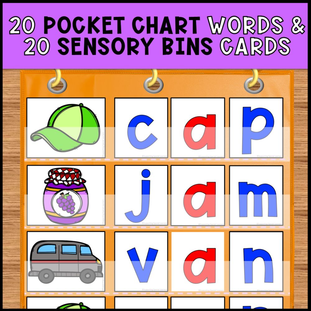 short a cvc words pocket chart words and sensory bins cards