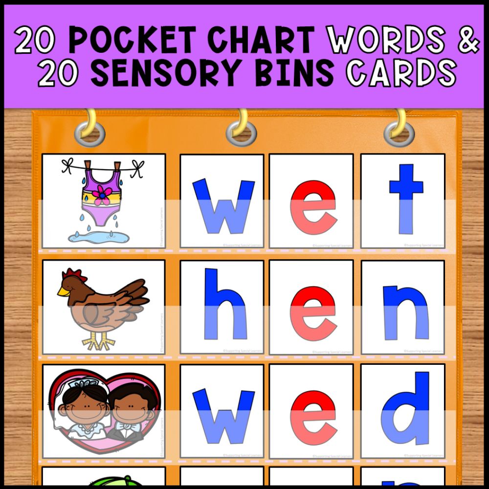 short e cvc words pocket chart words and sensory bins cards
