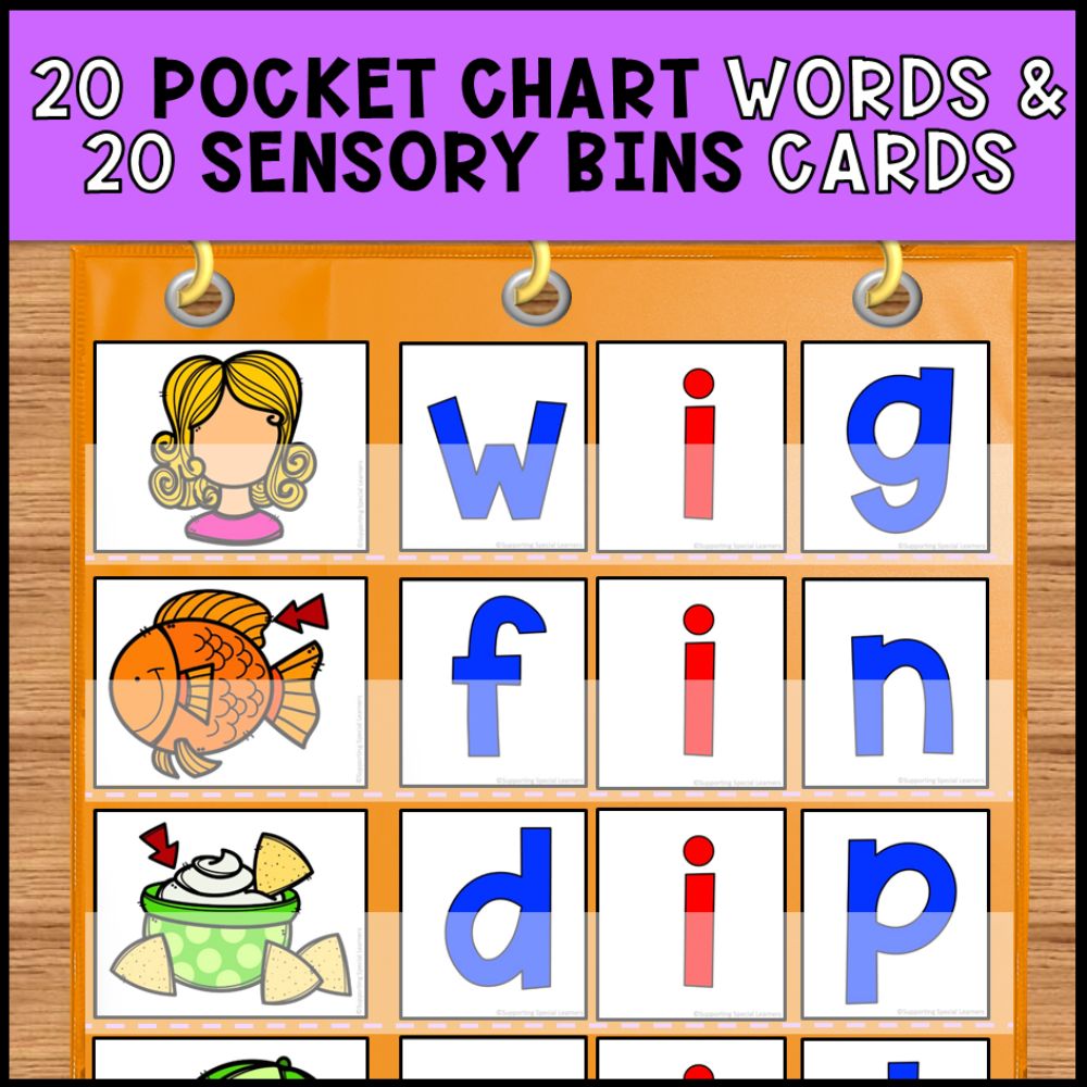 short i cvc words pocket chart words and sensory bins cards