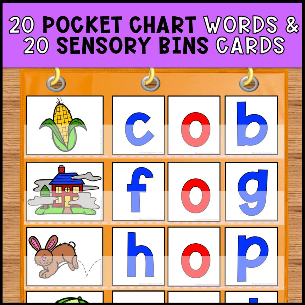 short o cvc words pocket chart words and sensory bins cards