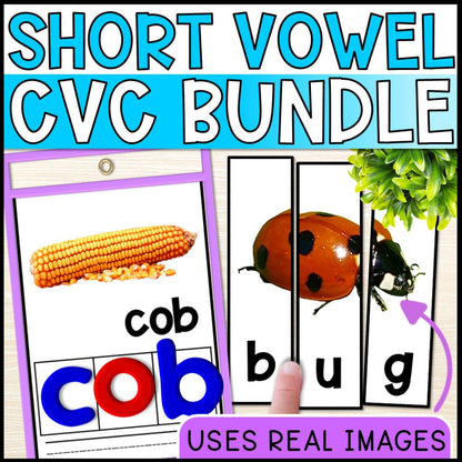 Short Vowel CVC Words Bundle with Real Photos for Special Education