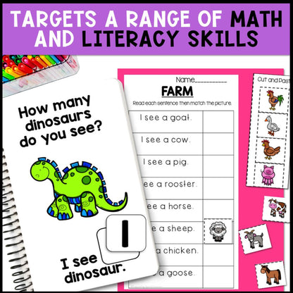 six themes math and literacy bundle targets math and literacy skills