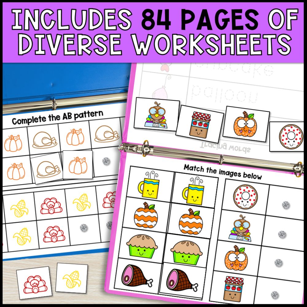 special education morning work binders - thanksgiving 84 pages of worksheets