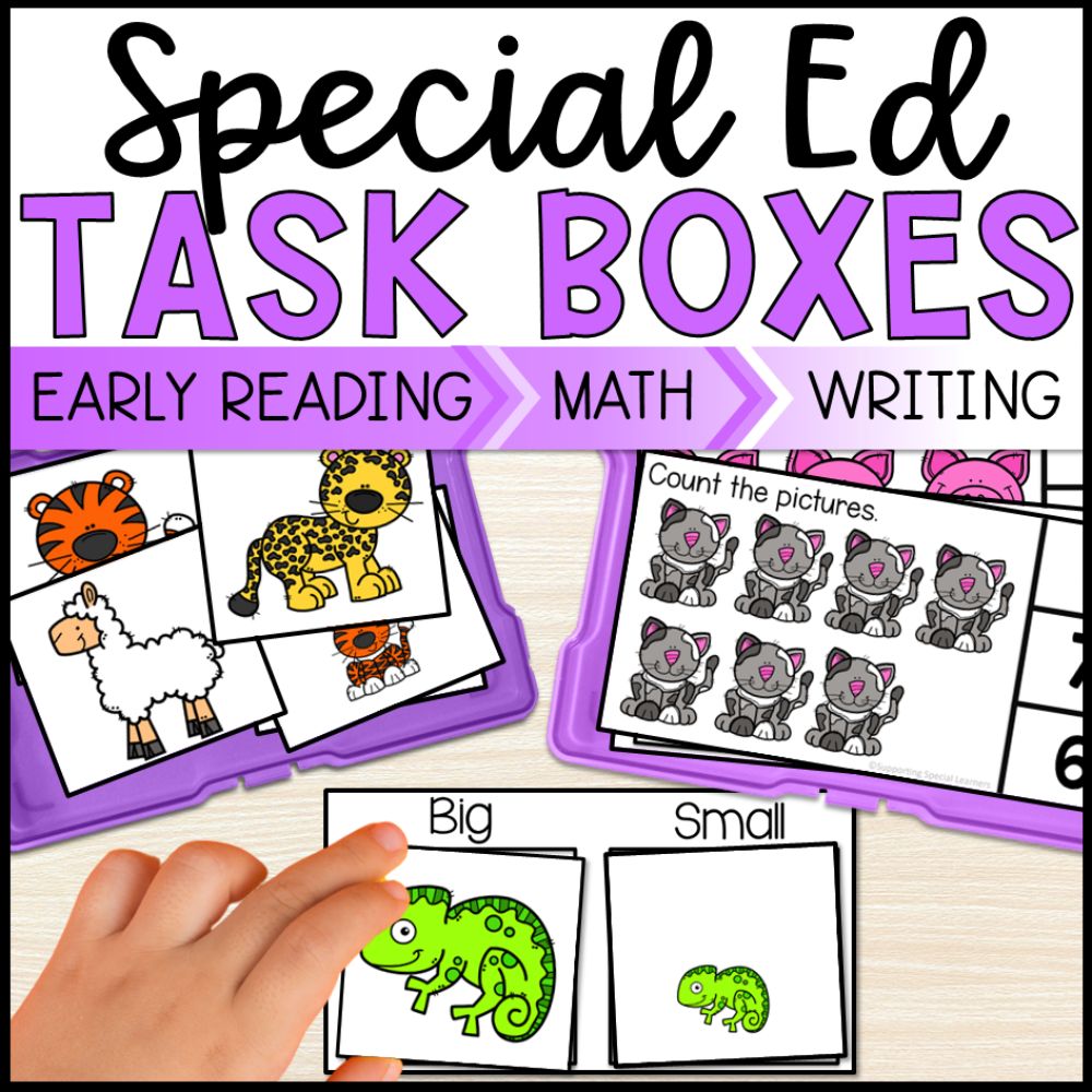 special education task boxes - early reading writing math task cards cover