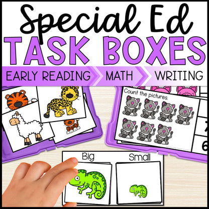 special education task boxes - early reading writing math task cards cover