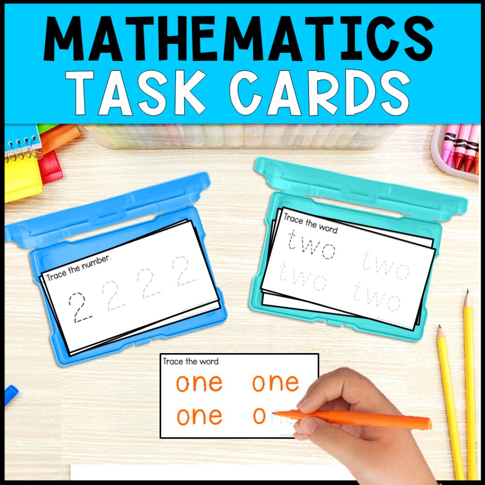 special education task boxes - early reading writing math task cards