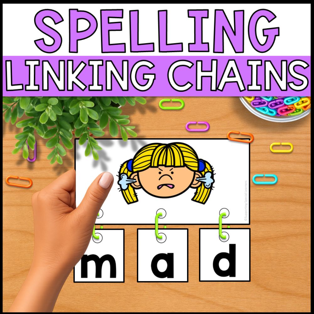 Spelling Linking Chains: Fine Motor Activity - Literacy Center