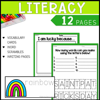 st patricks math, literacy and art 12 literacy pages