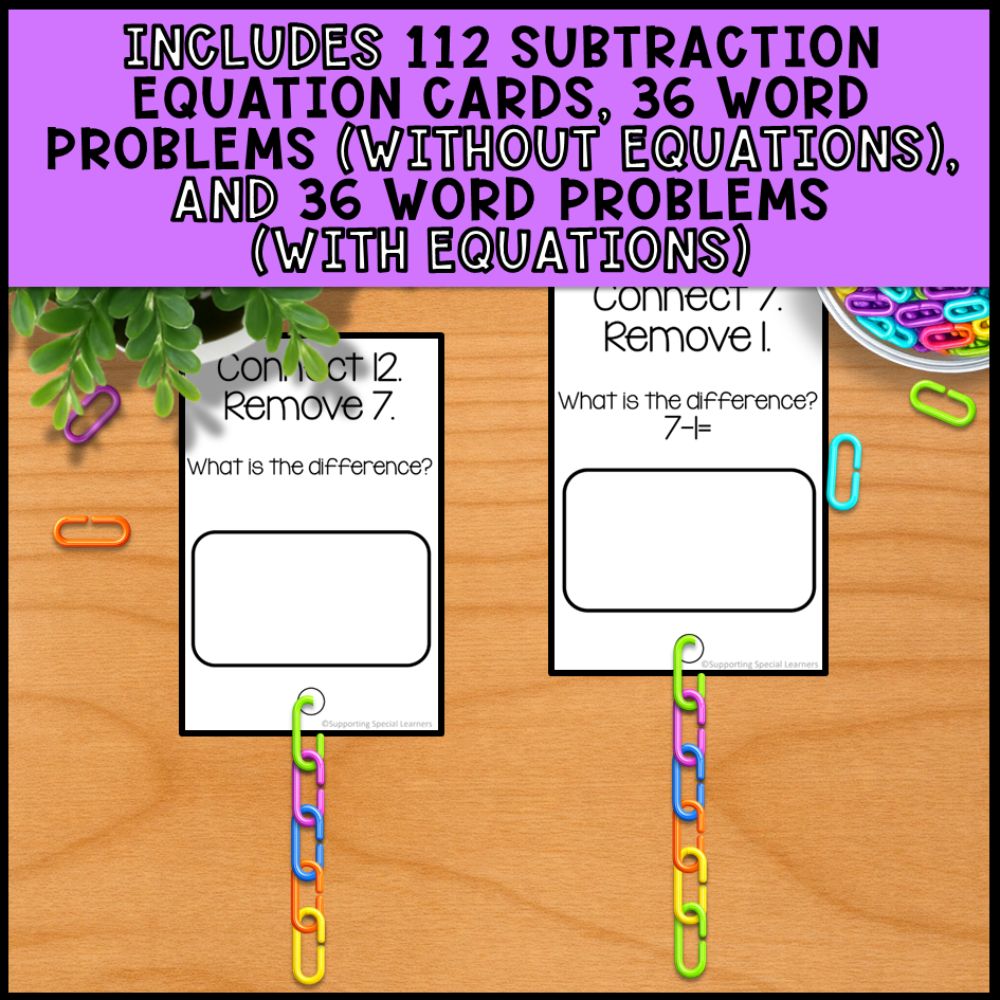 Subraction Chain Subtraction Linking Chains: Fine Motor Activity - Math Centers