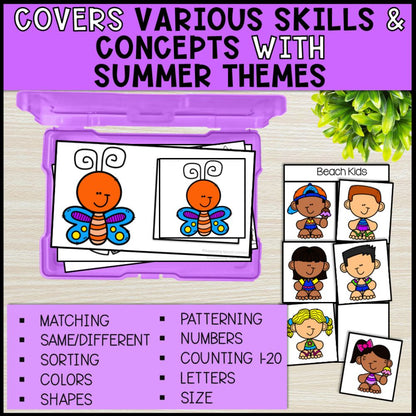 summer task boxes boom cards covers various skills and concepts