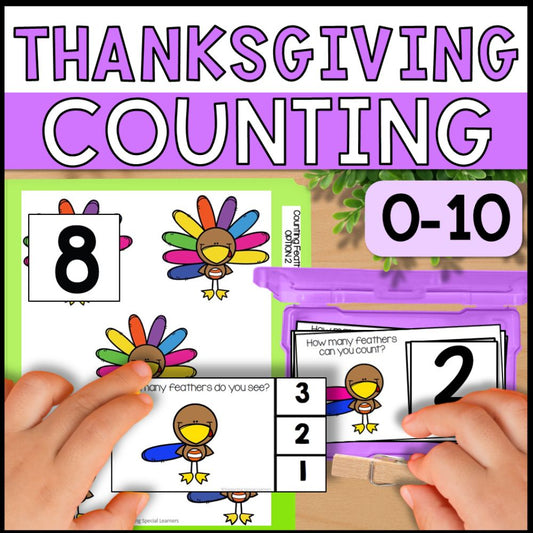 Thanksgiving Counting 0 to 10: Adapted Book, Task Cards & File Folders