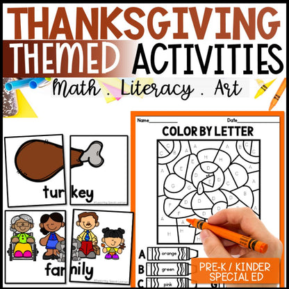 thanksgiving math, literacy and art activities cover