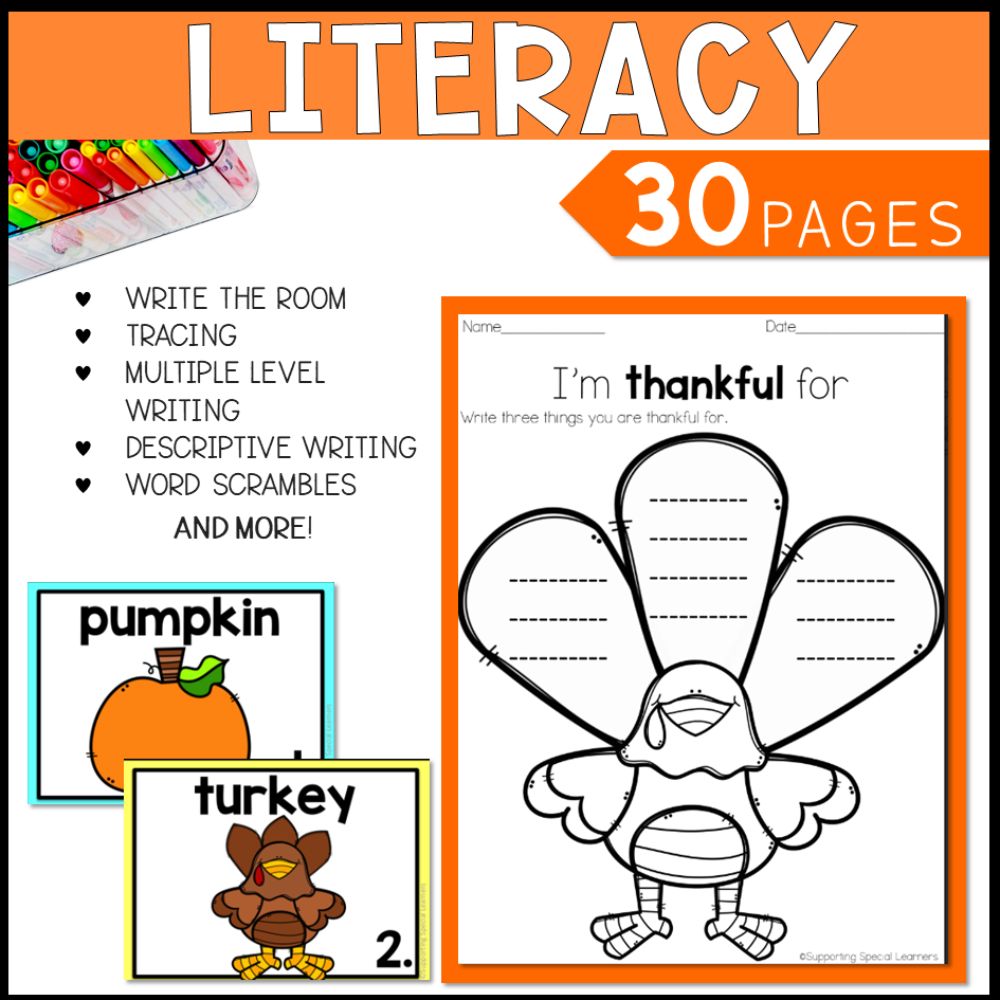 thanksgiving math, literacy and art activities 30 literacy pages