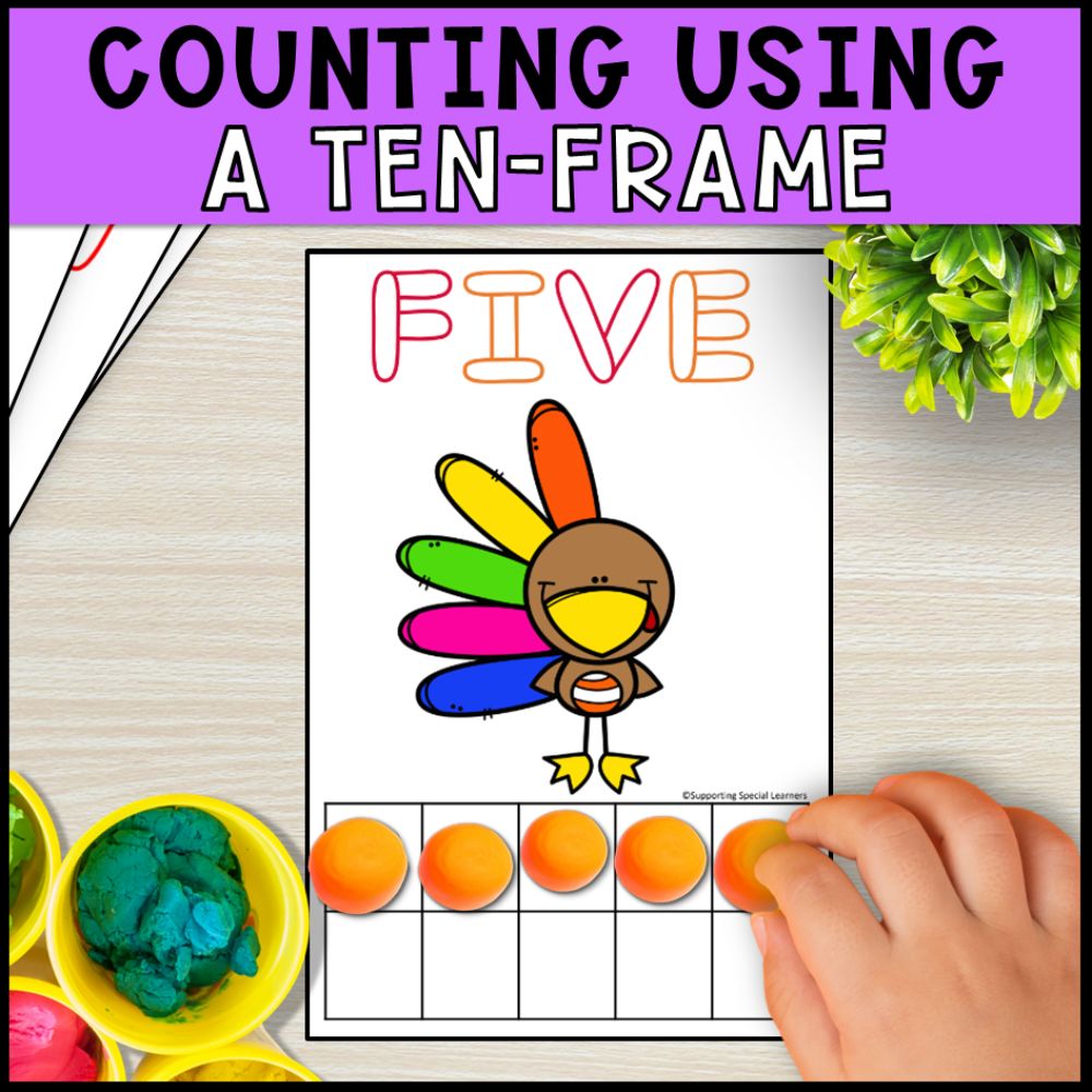 Thanksgiving Playdough Mats: Counting Using Ten Frame - Math Centers