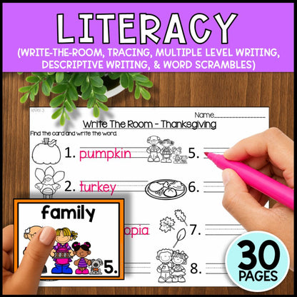 Thanksgiving Math, Literacy & Art Activities - Special Education