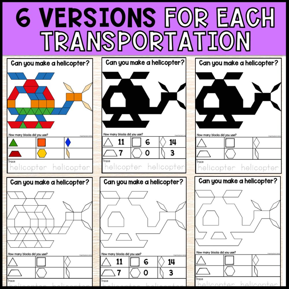Transportation Theme Pattern Block Pictures Mats: 2D Shapes and More