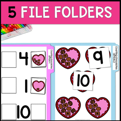 valentines day counting 0 to 10 5 file folders