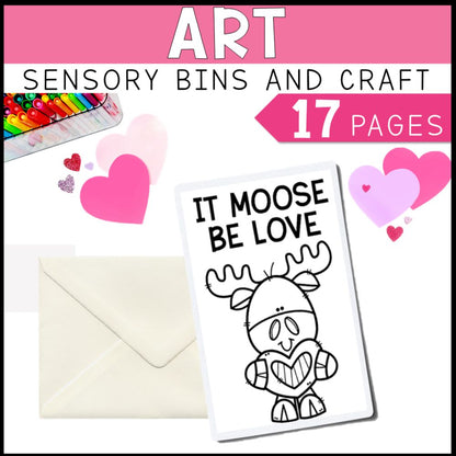 valentines math, literacy and art sensory bins and craft