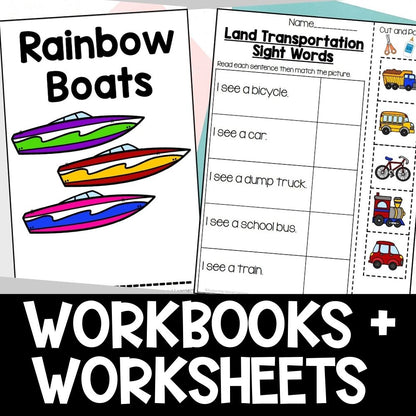 vehicle theme math and literacy centers workbooks and worksheets
