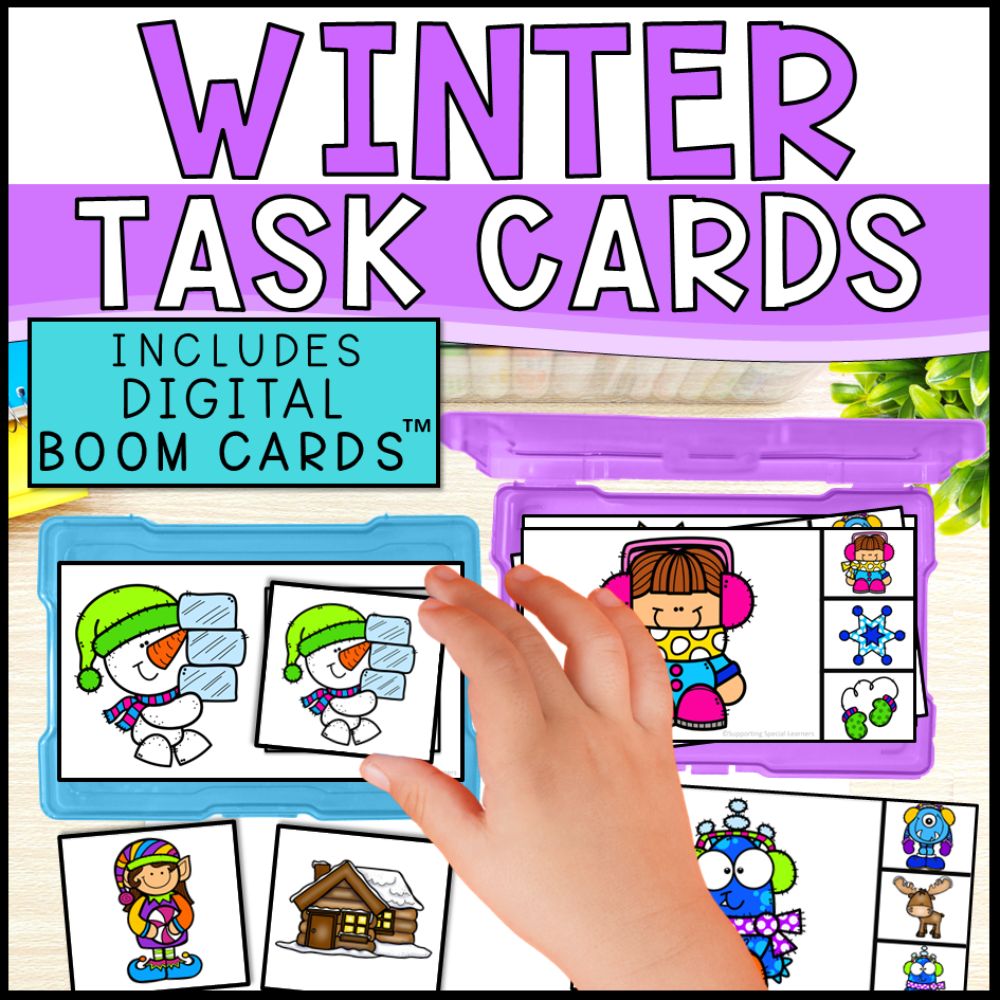 Winter Task Boxes & Boom Cards: Math, Literacy & Fine Motor