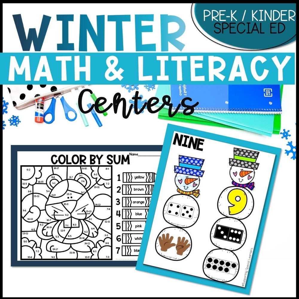 winter math and literacy centers cover