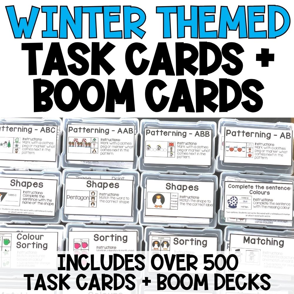 Winter Task Boxes & Boom Cards: Math, Literacy & Fine Motor Activities