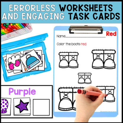 winter theme colors bundle errorless worksheets and task cards