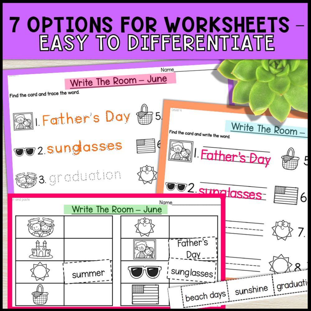 write the room monthly bundle for kindergarten and special education 7 options for worksheets