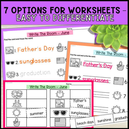 write the room monthly bundle for kindergarten and special education 7 options for worksheets