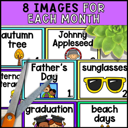 write the room monthly bundle for kindergarten and special education 8 images for each month