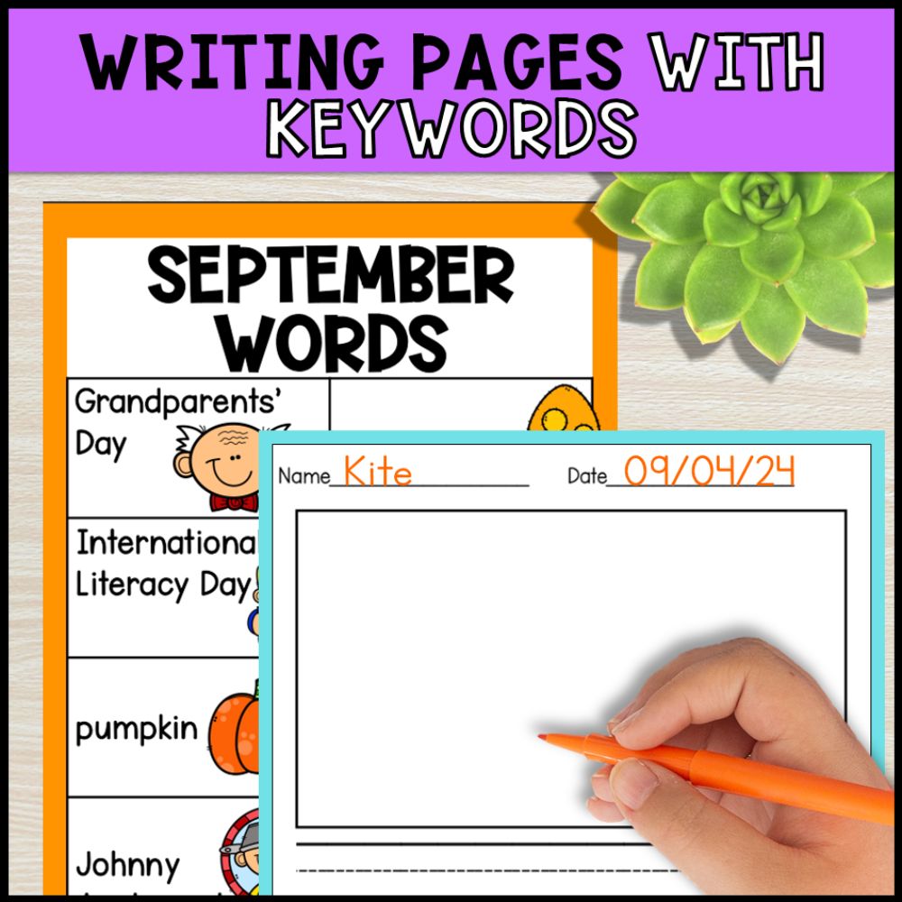 write the room monthly bundle for kindergarten and special education writing pages with keywords