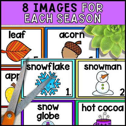 write the room activities 4 seasons - special education 8 images for each season