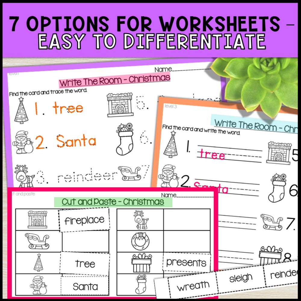 write the room activities christmas - special education 7 options for worksheets