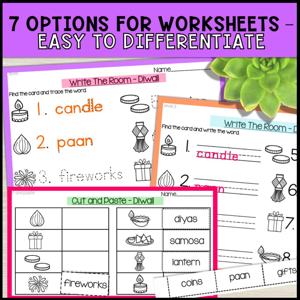 write the room activities diwali - special education 7 options for worksheets