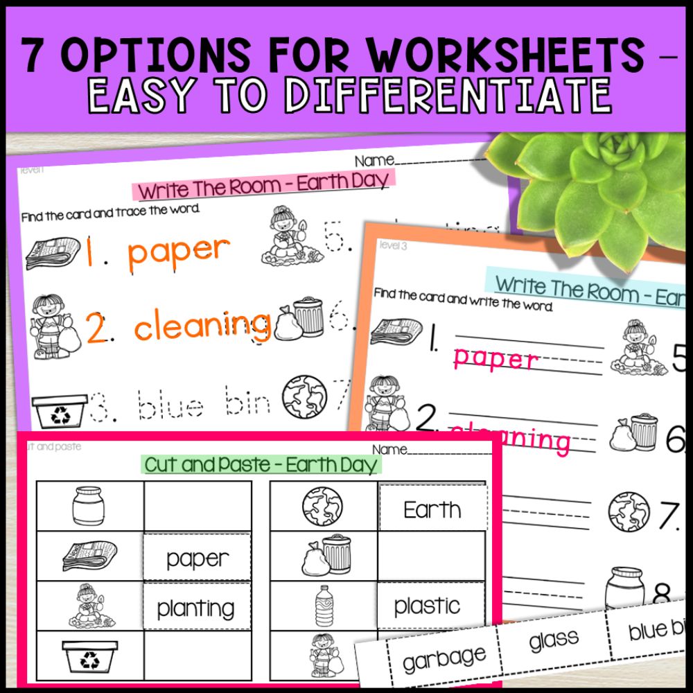 write the room activities earth day - special education 7 options for worksheets