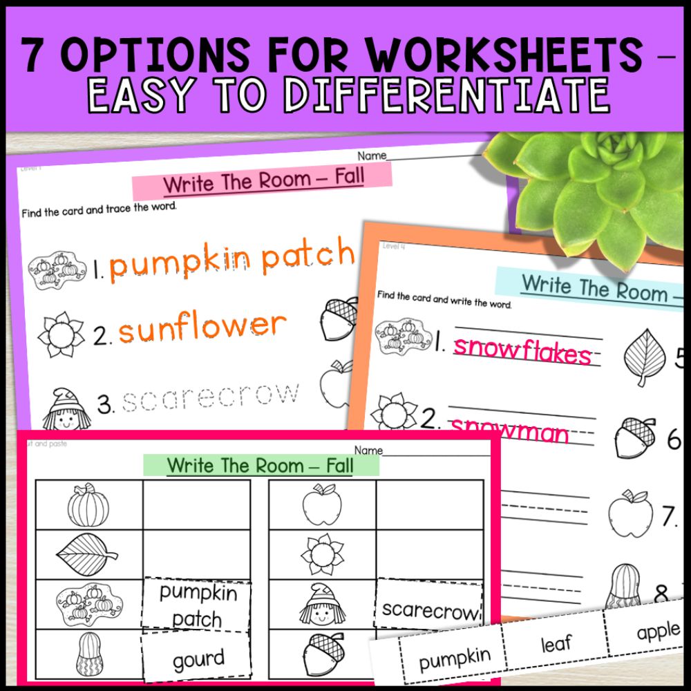 write the room activities fall theme - special education 7 options for worksheets