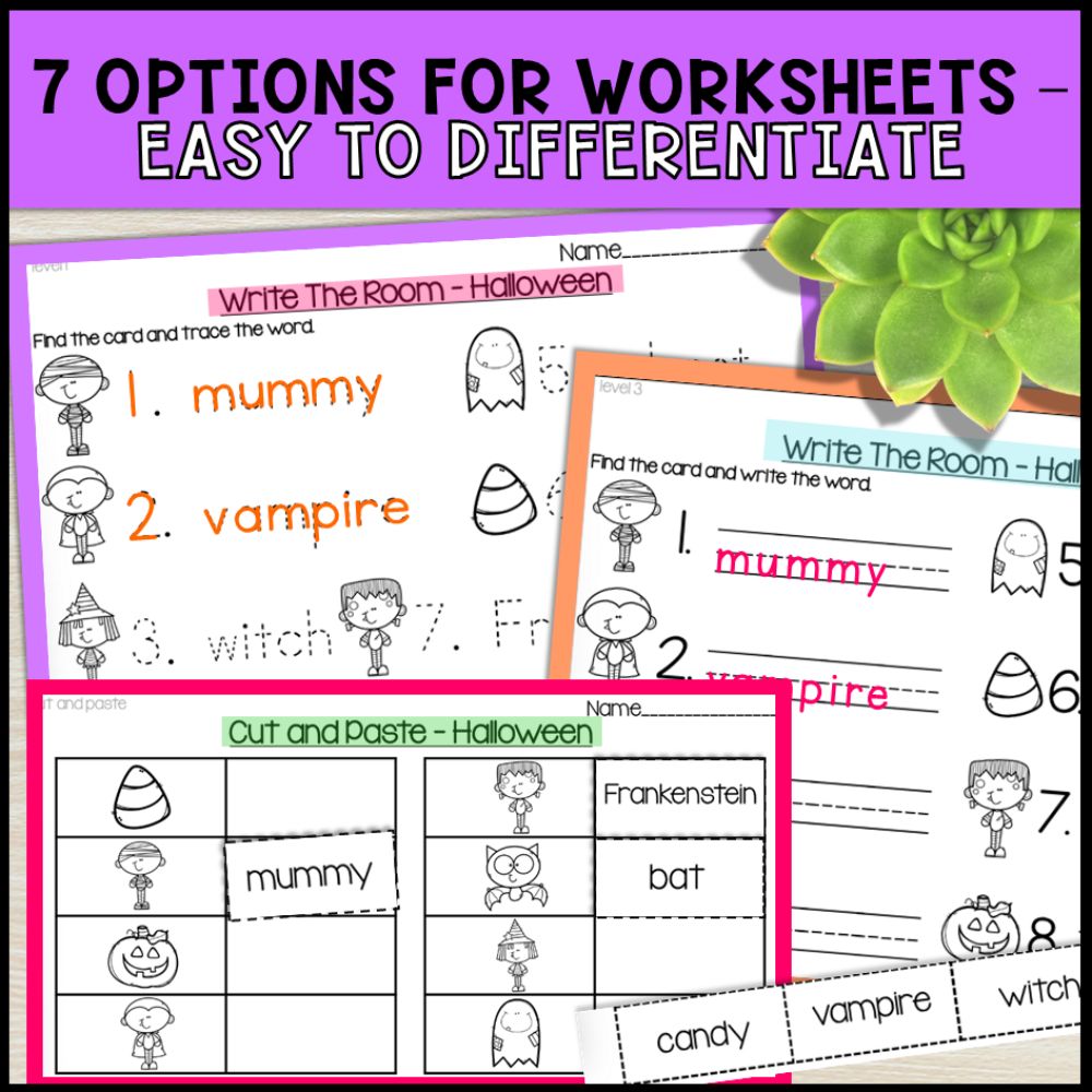 write the room activities halloween - special education 7 options for worksheets