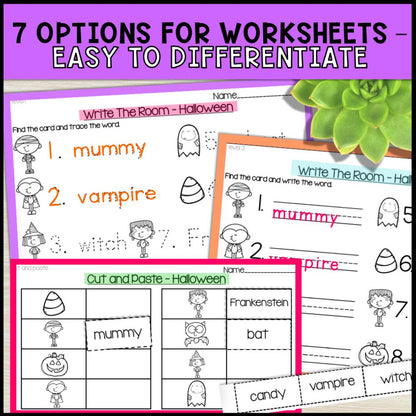 write the room activities halloween - special education 7 options for worksheets