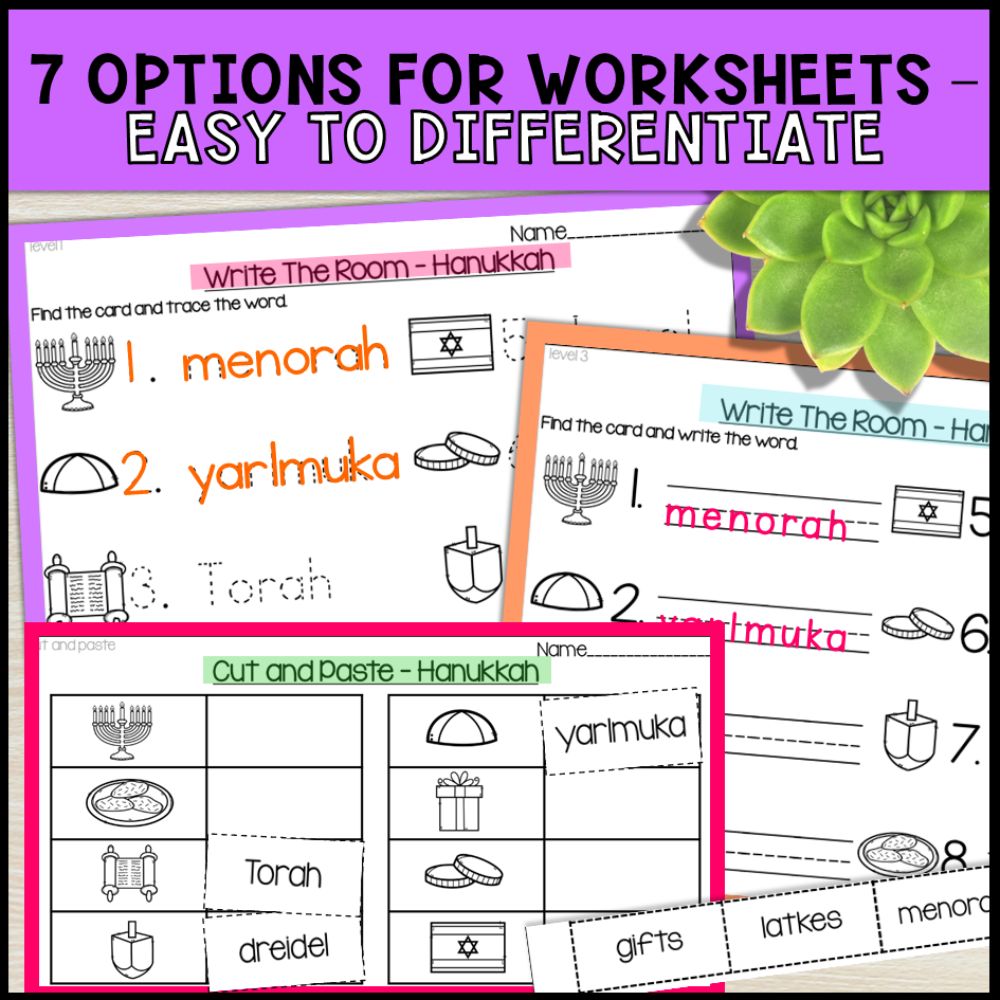 write the room activities hanukkah - special education 7 options for worksheets