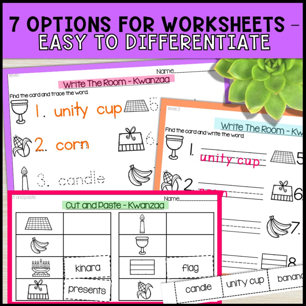 write the room activities kwanzaa - special education 7 options for worksheets