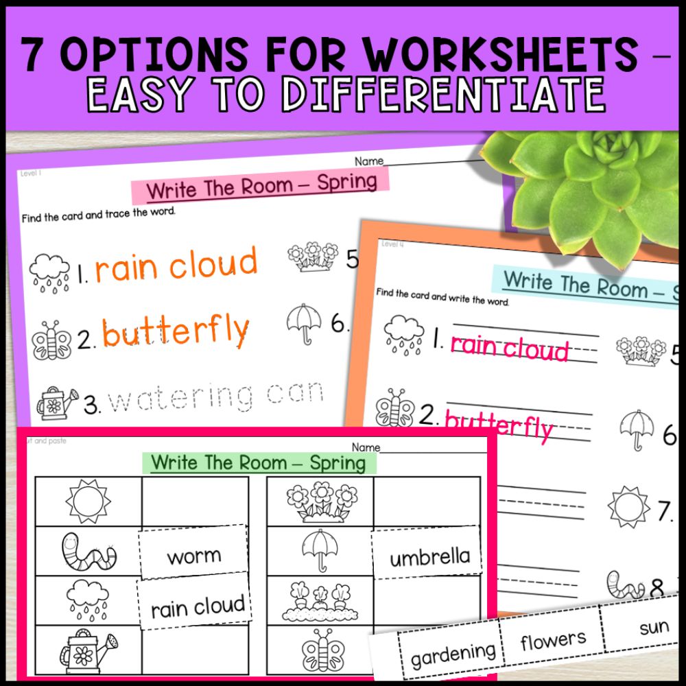 write the room activities spring theme - special education 7 options for worksheets