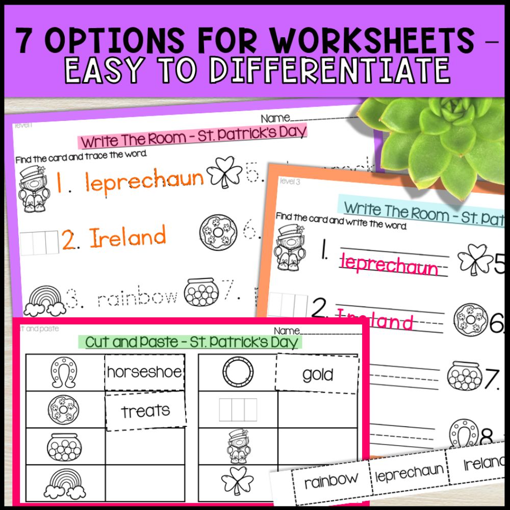 write the room activities st patricks day - special education 7 options for worksheets