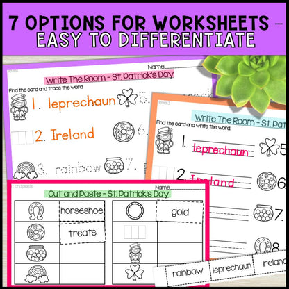 write the room activities st patricks day - special education 7 options for worksheets