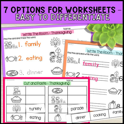 write the room activities thanksgiving - special education 7 options for worksheets