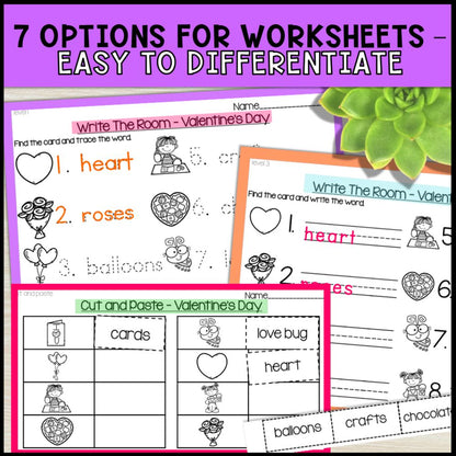 write the room activities valentines day - special education 7 options for worksheets