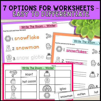 write the room activities winter theme - special education 7 options for worksheets