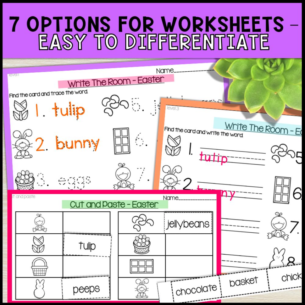 write the room activities easter - special education 7 options for worksheets