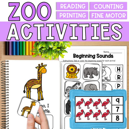 Zoo Themed Bundle - Reading, Writing, Counting & Fine Motor Activities