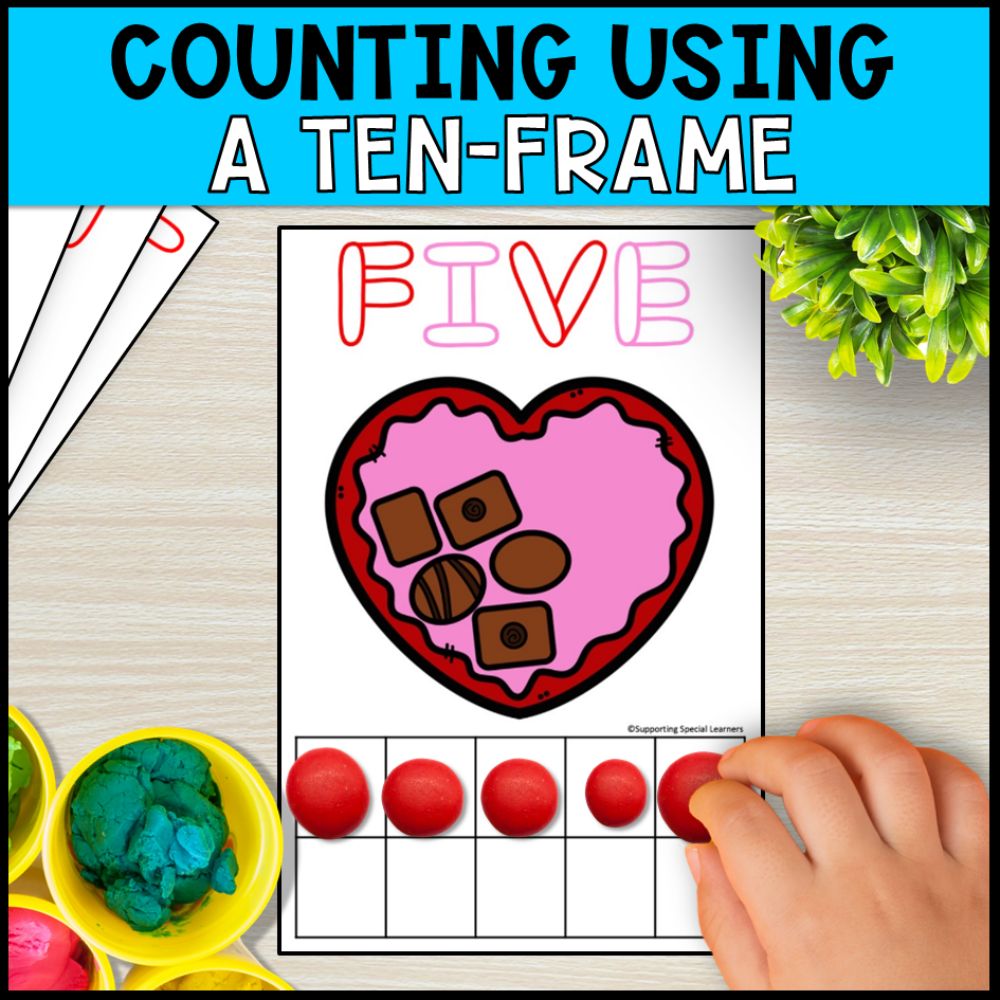 valentines day playdough mats counting using ten frame